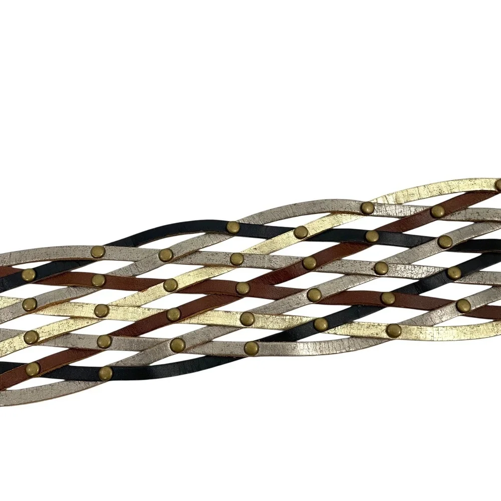 Fossil woven braided leather studded ‎ belt Size M boho artsy statement western
